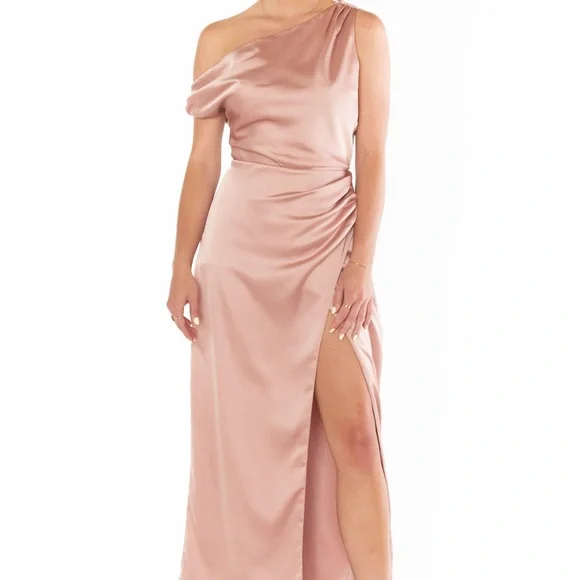 Show Me Your MuMu One-Shoulder Rose Gold Dress - Picture 3 of 9